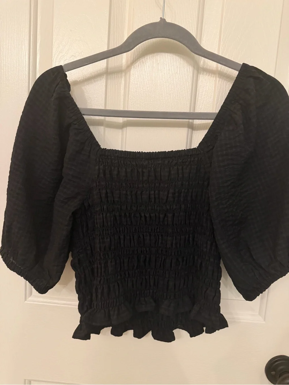 Old Navy Black Smocked Puff-Sleeve Square Neck Top